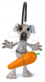 Royalty Free Clipart Image of a Jack Russell With a Carrot in Front of It