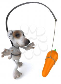 Royalty Free Clipart Image of a Jack Russell With a Carrot in Front of Its Nose