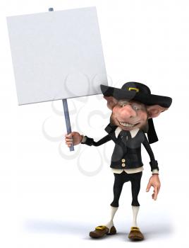 Royalty Free Clipart Image of Korrigan With a Sign