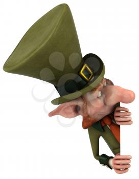 Royalty Free Clipart Image of a Leprechaun Peering From Behind Something
