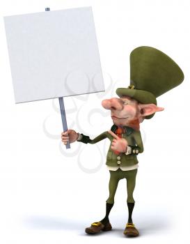 Royalty Free Clipart Image of a Leprechaun With a Sign