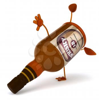 Royalty Free Clipart Image of a Whisky Bottle Doing a Handspring