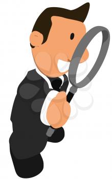 Royalty Free Clipart Image of a Guy in a Suit With a Magnifying Glass