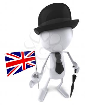 Royalty Free Clipart Image of a White Blank Dude With a British Flag and Parasol, and Wearing a Bowler