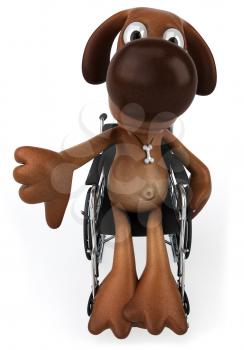 Royalty Free Clipart Image of a Dog in a Wheelchair