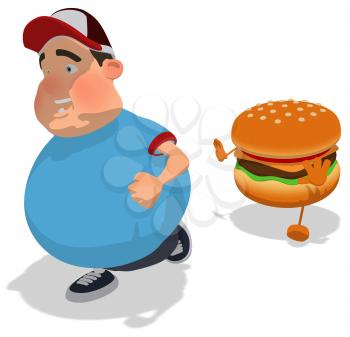 Royalty Free Clipart Image of a Man Fleeing a Burger