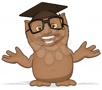 Royalty Free Clipart Image of a Happy Owl Professor