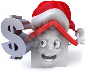 Royalty Free Clipart Image of a House in a Santa Hat With a Dollar Sign