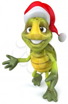 Royalty Free Clipart Image of a Turtle in a Santa Hat