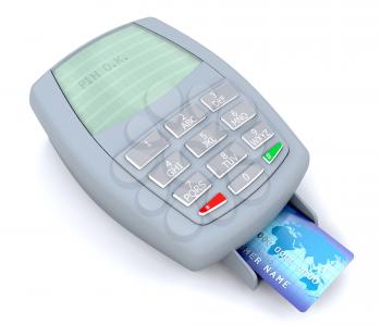 Royalty Free Clipart Image of a Credit Card in a Machine With the Pin Approved