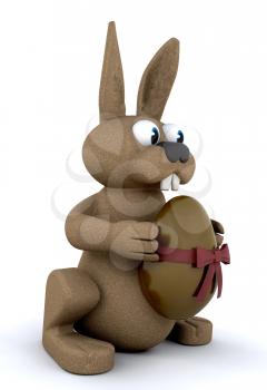 Royalty Free Clipart Image of an Easter Bunny With a Chocolate Egg