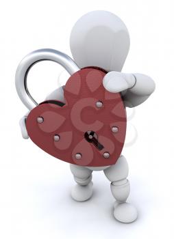 Royalty Free Clipart Image of a Person With a Heart Shaped Padlock
