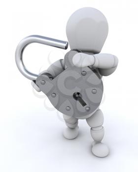 Royalty Free Clipart Image of a Person Holding an Open Padlock