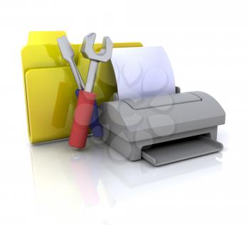 Royalty Free Clipart Image of a File Folder, Printer and Tools