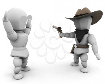 Royalty Free Clipart Image of a Bandit Pointing a Gun