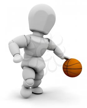 Royalty Free Clipart Image of a 3D Guy With a Basketball