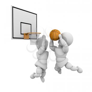 Royalty Free Clipart Image of Two People Playing Basketball
