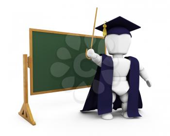 Royalty Free Clipart Image of a Teacher By a Chalkboard