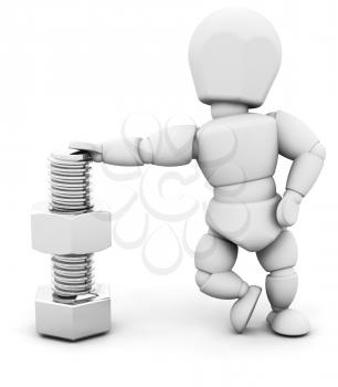 Royalty Free Clipart Image of a Guy With a Nut and Bolt