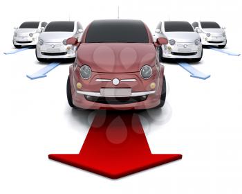 Royalty Free Clipart Image of a Car Leading a Fleet
