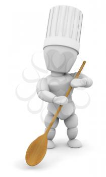 Royalty Free Clipart Image of a Chef With a Wooden Spoon