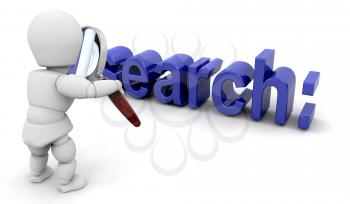 Royalty Free Clipart Image of a Guy Looking at the Word Search With a Magnifying Glass