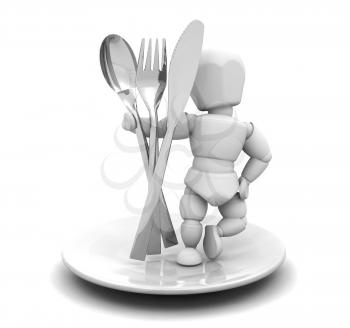 Royalty Free Clipart Image of a Person on a Plate With Cutlery