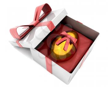 Royalty Free Clipart Image of a Golden Egg in a Wrapped Box