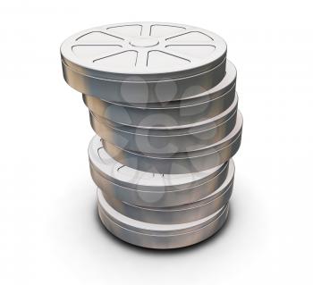 Royalty Free Clipart Image of a Stack of Film Reels
