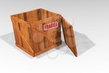 Royalty Free Clipart Image of an Open Wooden Crate With Fragile On It