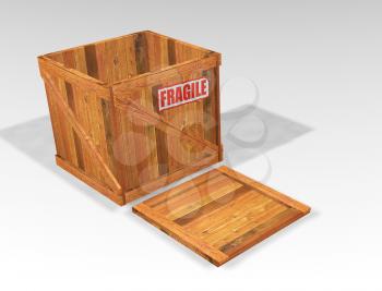Royalty Free Clipart Image of an Open Crate With a Fragile Sticker