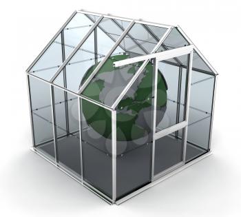 Royalty Free Clipart Image of the World in a Greenhouse