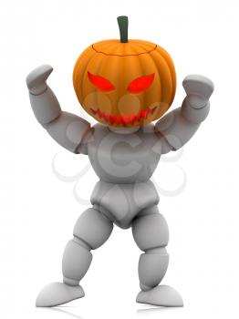 Royalty Free Clipart Image of a 3D Figure Wearing a Pumpkin Head