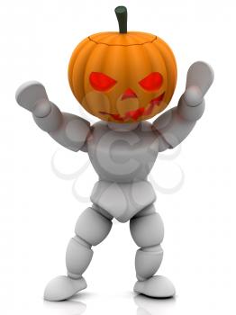 Royalty Free Clipart Image of a Person Wearing a Pumpkin Head