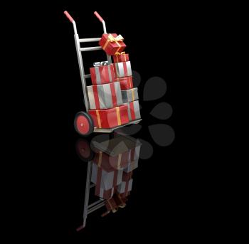Royalty Free Clipart Image of a Dolly Full of Presents