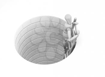 Royalty Free Clipart Image of a Climbing Out of a Hole