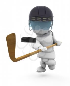Royalty Free Clipart Image of a 3D Hockey Player Taking a Shot