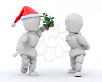 Royalty Free Clipart Image of a Couple and Mistletoe