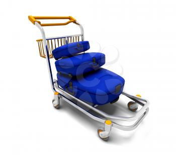 Royalty Free Clipart Image of Suitcases on a Cart