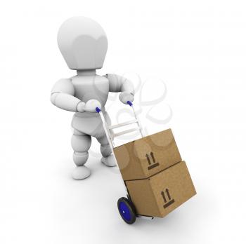 Royalty Free Clipart Image of a 3D Guy Moving Boxes