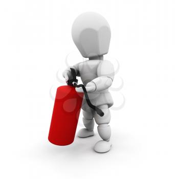 Royalty Free Clipart Image of a 3D Person Holding a Fire Extinguisher