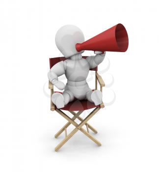 Royalty Free Clipart Image of a Person in a Director's Chair With a Megaphone