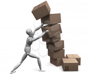 Royalty Free Clipart Image of a Man Holding Up a Pile of Falling Boxes