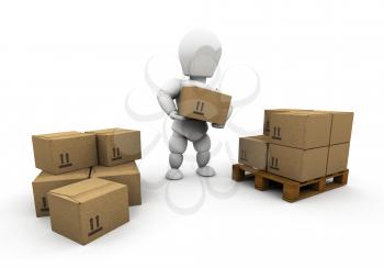 Royalty Free Clipart Image of a Person Stacking Boxes