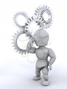 Royalty Free Clipart Image of a Person Thinking in Front of Gears