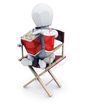 Royalty Free Clipart Image of a Person in a Director's Chair With Popcorn and Soda