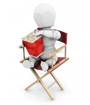 Royalty Free Clipart Image of a Person in a Director's Chair Eating Popcorn