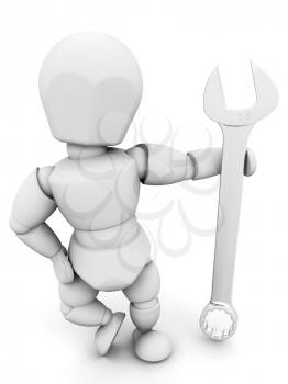 Royalty Free Clipart Image of a Guy With a Spanner