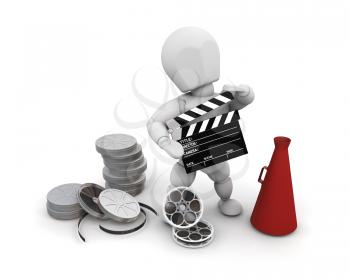 Royalty Free Clipart Image of a Someone With Movie Making Items