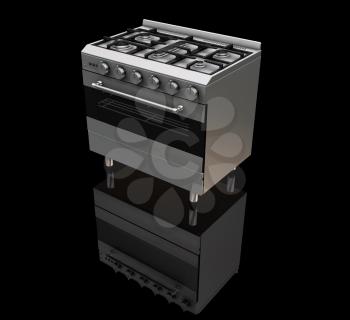 Royalty Free Clipart Image of a Gas Oven on a Black Background